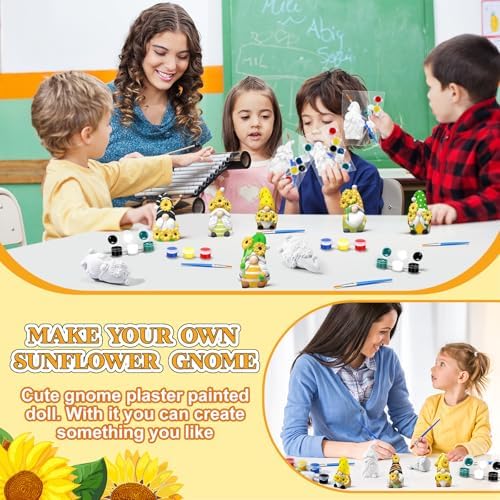 PullCrease 8 Pcs Gnome Ceramics to Paint Sunflower DIY Unpainted Kit