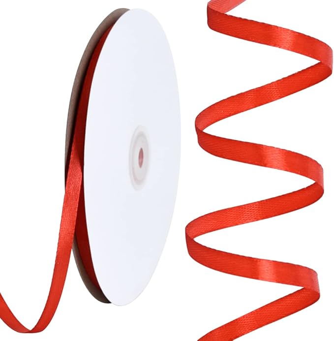 TONIFUL 1/4 Inch x 100yds Red Satin Ribbon, Thin Solid Color Satin Ribbon by TONIFUL