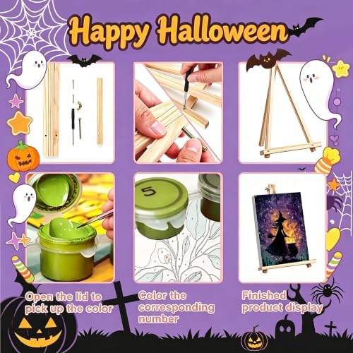 Halloween Paint by Numbers for Adults with Framed Canvas - Wooden Easel