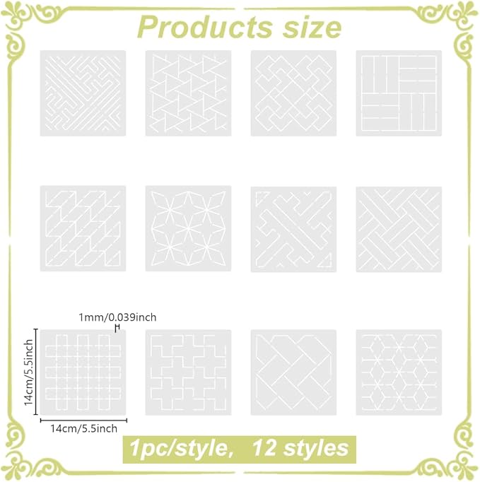 FREEBLOSS Sashiko Embroidery Stencils Sashiko Stencil Geometric Embroidery - Image 3