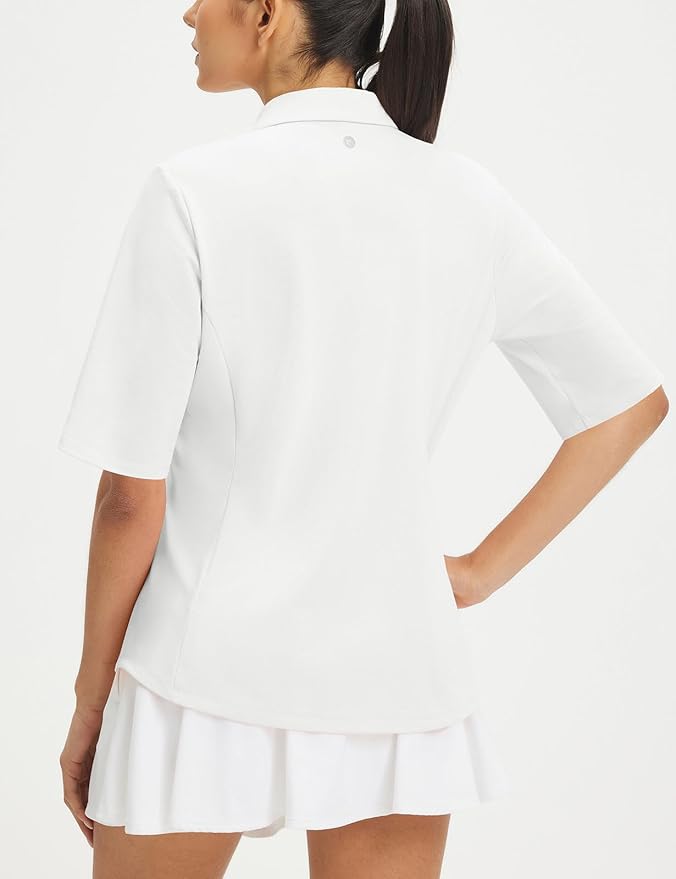 baleaf Women's Golf Shirts Half Sleeve Elbow Length Sleeves Polo Tops Workout Athletic Collared Quarter Zip V Neck UPF