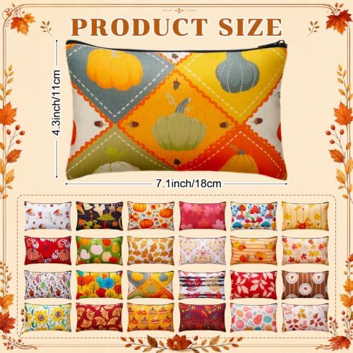 Meanplan 24 Pcs Fall Makeup Bags, Thanksgiving Day Cosmetic Bags for Women