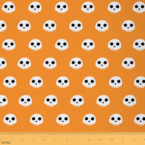 Halloween Themed Fabric by The Yard 5 Yard Skull for Home DIY Projects, Waterproof Indoor Outdoor Decor for Kids Teens Adults Skeleton Printing Upholstery Fabric for Chairs Bones Room Decor