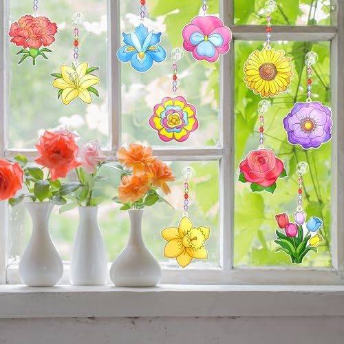 Dunzoom 30 Set Flower Suncatcher Kit Spring DIY Paint Craft Sun Catcher