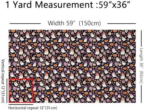 Halloween Ghosts Fabric by The Yard 10 Yard Pumpkin for Home DIY Projects, Waterproof Indoor Outdoor Decor for Kids Adults Botanical Floral Printed Upholstery Fabric for Chairs Witch's Hat Room Decor