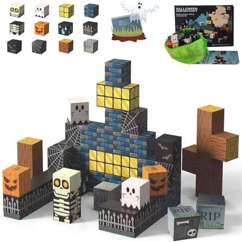 Halloween Themed Magnetic Blocks Skeleton Toy Spooky Town Building Toys