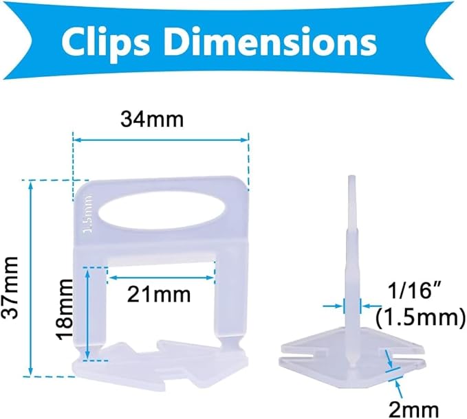 800 PCS Tile Leveling System Clips 1/16'' Tiles Leveler Spacers Tool - Image 2