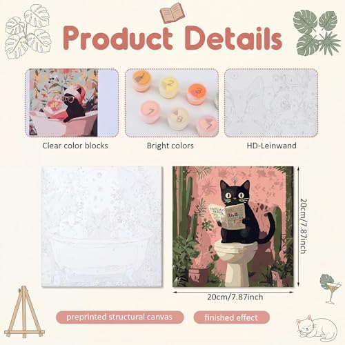YooNotee 6 Pack Black Cat Paint by Numbers Kit on Canvas with Wooden Easels & Brushes, 8x8 Inch Black Cat Adult Paint by Number Kits on Canvas Framed, DIY Number Paintings for Adults for Wall