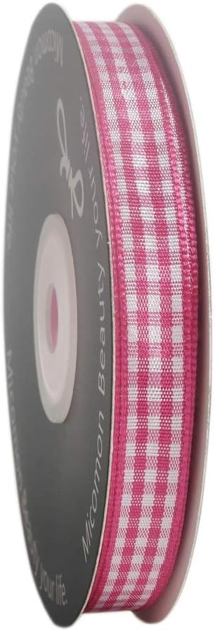 Pink and White Gingham Ribbon Hot Pink Gingham Ribbon 25 Yards Each Roll 100% - Image 2