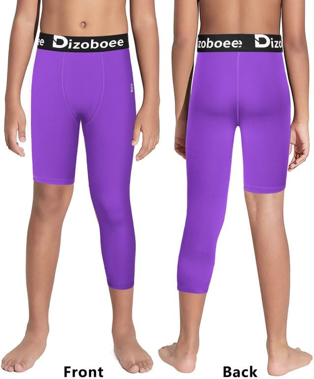 Youth Boys Compression Pants One Leg 3/4 Athletic Leggings for Sports Kids Basketball Tights Football Baseball Pants
