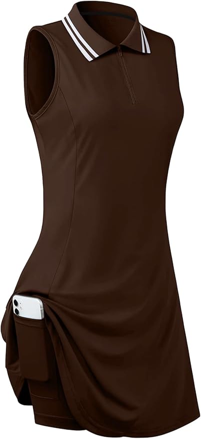 Womens Sleeveless Golf Tennis Dresses with Inner Shorts＆Pockets for Workout Exercise
