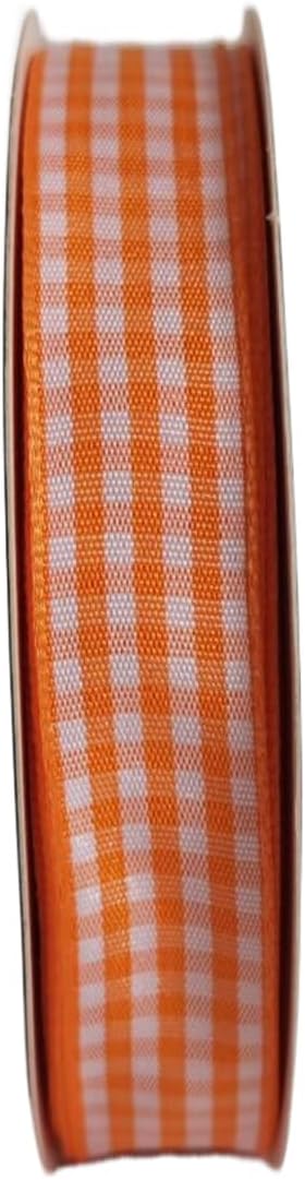 Orange Gingham Plaid Checked Ribbon 25 Yards Each Roll 100% Polyester - Image 3