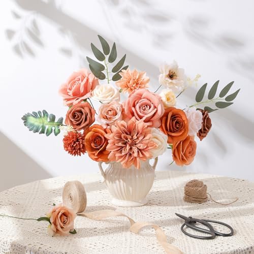 Floweroyal Artificial Flowers Fake Rose Flowers Dahlia with Stems for DIY Wedding Bridal Bouquets, Baby Shower, Floral Arrangement, Table Centerpieces, Home Decorations