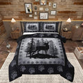 Rustic Deer Kids Comforter Set Queen Size,Wild Animal Bear Paw Print Bedding Set Hunting Cabin Decor Quilt Set for Adult Bedroom,Pine Trees Grid Plaid Polyetser Bed Duvet Insert, 2 Pillowcases