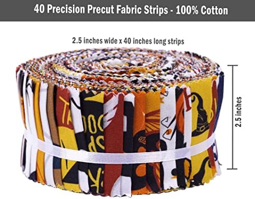 Soimoi 40Pcs Halloween Print Cotton Precut Fabrics for Quilting Craft Strips 2.5x42inches Jelly Roll - Multicolor