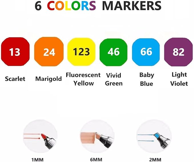 6pcs Multicolor Alcohol Markers Under 5 dallors, Dual Tips Art Markers Drawing - Image 4