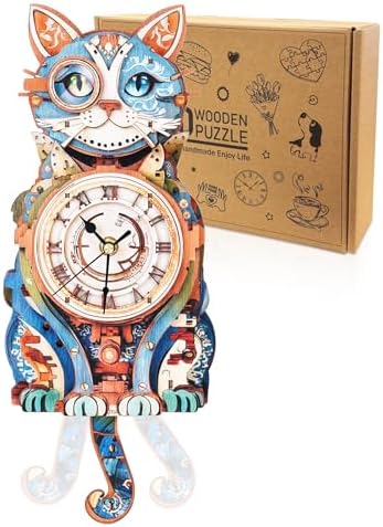 3D Puzzles for Adults Wooden DIY Cat Clock Puzzle Adult Crafts