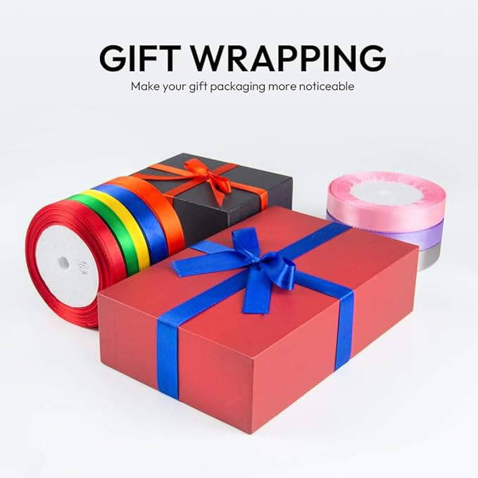 5/8 Inch 25 Yards Satin Ribbon Black, Solid Color Fabric Ribbon - Image 5