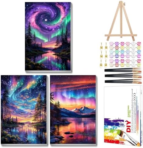 Mandun Aurora Paint by Numbers Kit for Adults, 3 Pack, 7.8x11.8 inch