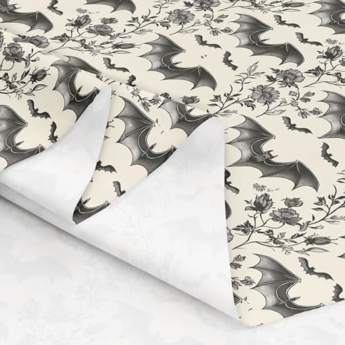 Bats Halloween Decoration Upholstery Fabric for Chairs Gothic Outdoor Fabric by The Yard 36"x63", Boho Vintage Floral Baroque Decor Goth Landscape Fabric