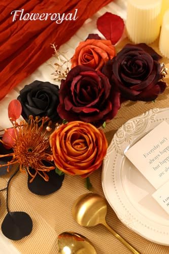 Floweroyal Halloween Artificial Flowers Black Flowers Mix Silk Flowers Fake Roses with Stems for DIY Wedding Bridal Bouquets, Baby Shower, Floral Arrangement, Table Centerpieces, Home Decorations