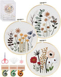 Santune 3 Sets Embroidery Kit,Cross Stitch Kits for Beginners,Needlepoint Kits for Adults with Easy Floral Pattern Hand Crafts,Hoop,Needle,Mothers Day Gifts