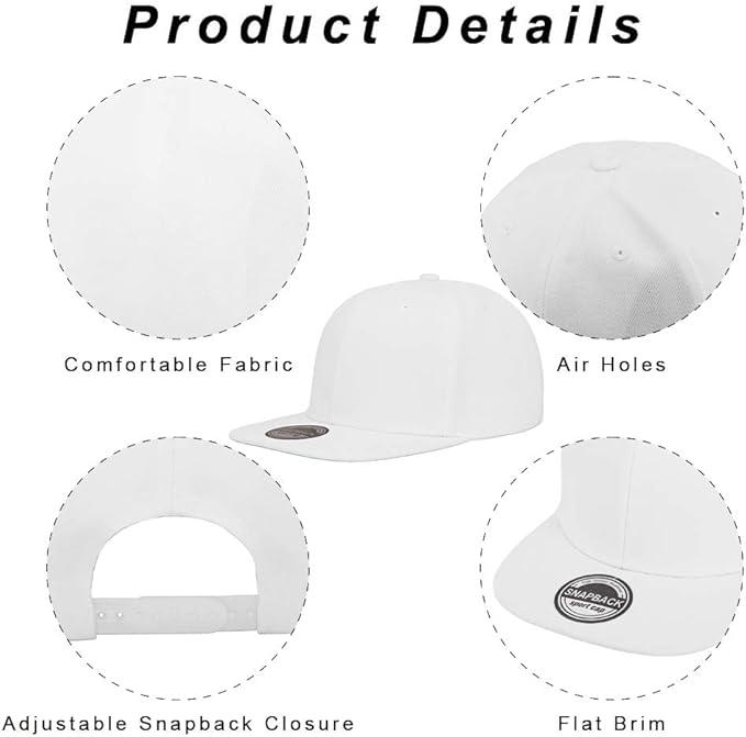 ZH Plain Flat Brim Snapback Baseball Caps Adjustable Blank Baseball Caps Wholesale 12 Pack