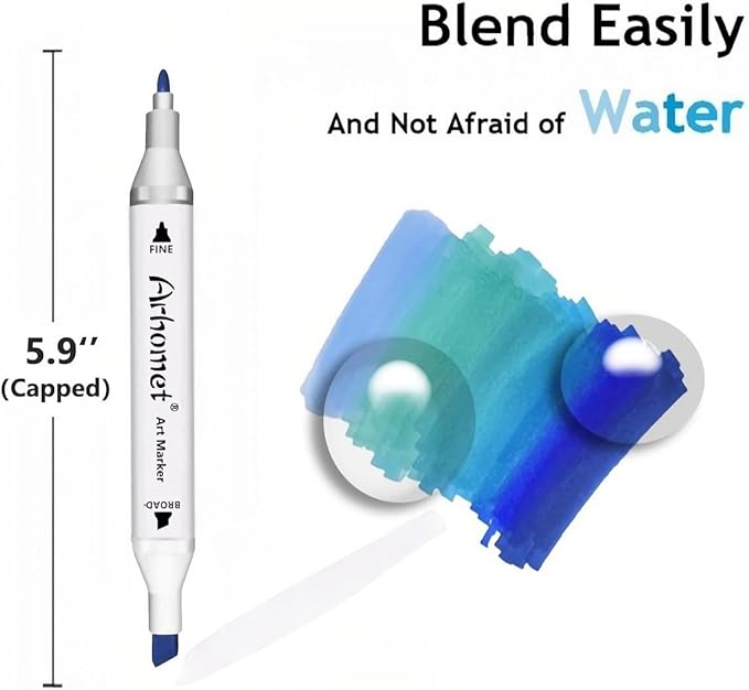 6Pcs Blue Colors Sea Ocean Sky Alcohol Markers Set, Dual Tips Art Markers Clear - Image 3