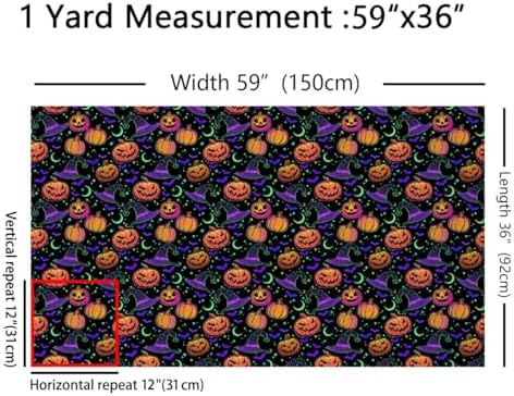 Halloween Fabric by The Yard Cartoon Gradient Hippie Pumpkin Decor Sewing Supplies Neon Light Glitter Stars Moon Cute Bat Fabric for DIY Soft Polyester No Stretch 3 Yards,108" Lx59 W