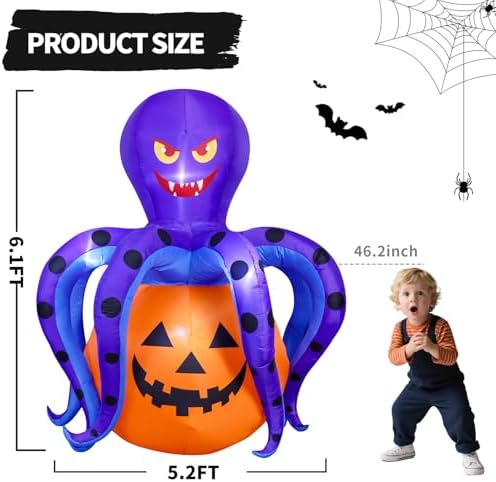 Garma 6.2 FT Halloween Inflatables Decorations Outdoor - Octopus Pumpkin Blow Ups Yard Decoration with Built-in LEDs for Halloween Party Outdoor & Indoor Yard Garden Lawn Decor