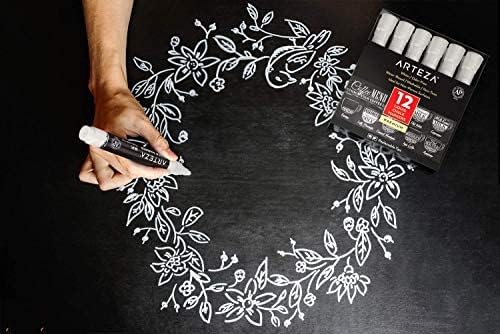 ARTEZA Liquid White Chalk Markers Set of 12, Fine Tip, Washable Water-Based Pens - Image 3