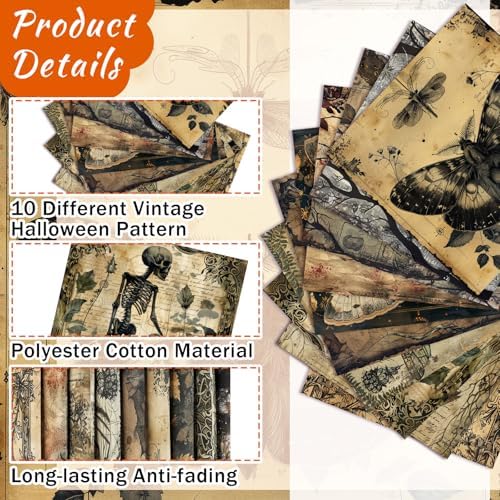 Hahafelt 10 Pcs Halloween Gothic Skull Crow Quilting Fabric 20 x 20 Inch