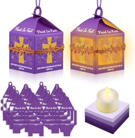 Simgoing 12 Set Christian Cross Lantern Craft Kits with LED Candles