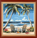 Joyhoor Stamped Cross Stitch Kits for Beginners Needlepoint Kits for Adults Embroidery Kits 11CT Counted Cross Stitch Kits Printed Embroidery Pattern-Drinking Tea Under Coconut Tree 18x18 inch