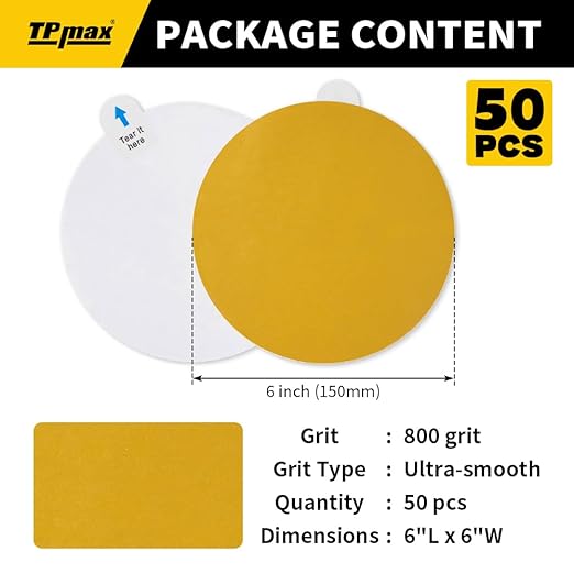 6-Inch 800-Grit Gold PSA Sanding Discs, 50 Pack – Pro-Grade Self-Adhesive - Image 2
