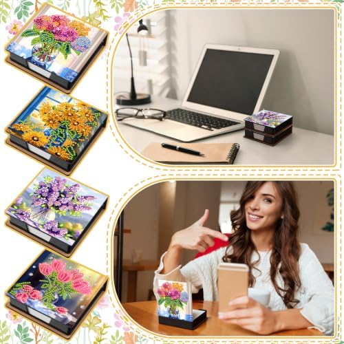 Saillong 4 Pcs Diamond Painting Note Box Kit Sticky Note Holders