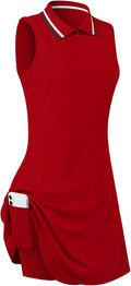 Womens Sleeveless Golf Tennis Dresses with Inner Shorts＆Pockets for Workout Exercise