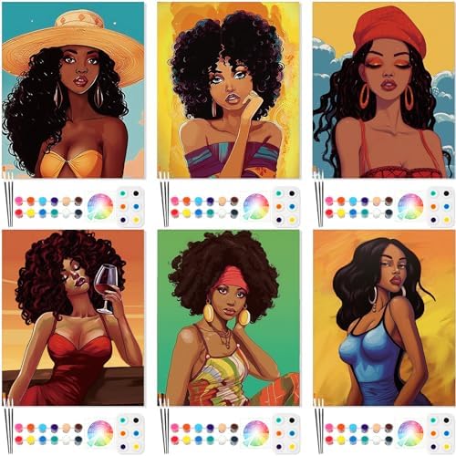 Dinifee 6 Pack Pre Drawn Canvas for Painting Pre Printed Canvas Kit 8 x 10 Inch Stretched Cotton Paint and Sip Set for Adults Couple Party Graduation Summer Date Night(Elegant Lady)