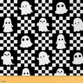 Feelyou Happy Halloween Soft Flannel Fabric by The Yard Kids 10 Yards Cute Checkered Ghost Upholstery Fabric Black White Checkerboard Plaid Trick or Treat for Home DIY Projects, Indoor Decor