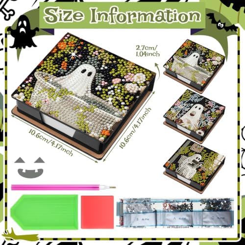 Saillong Halloween 4 Pcs Diamond Painting Note Box Kit Sticky Note Holders