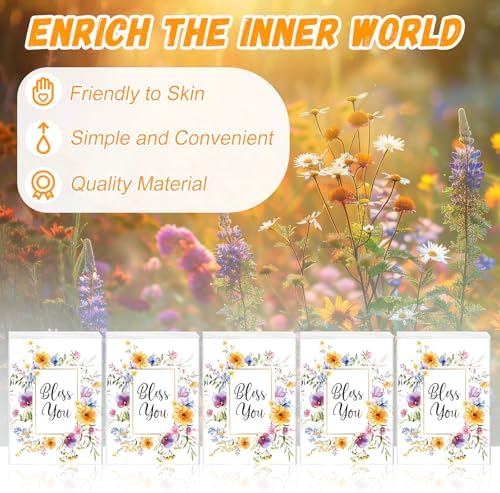Outus 50 Pack Floral Bless You Christian Pocket Tissues, 400 Sheet Total