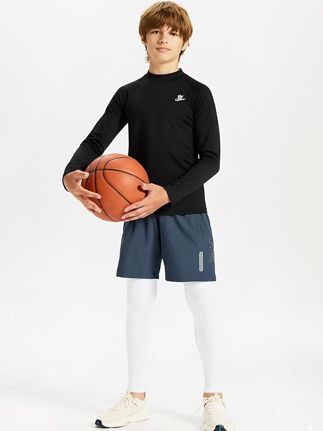 DEVOROPA Youth Boys Compression Thermal Shirt Long Sleeve Kids Fleece Baselayer Soccer Baseball Undershirt Slim/Regular/Husky