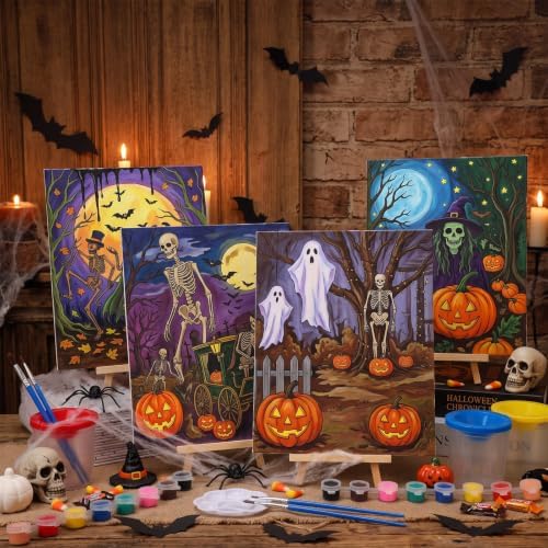 Sherr 140 Pcs 20 Set Pre Drawn Canvas Painting Kit, Halloween Style