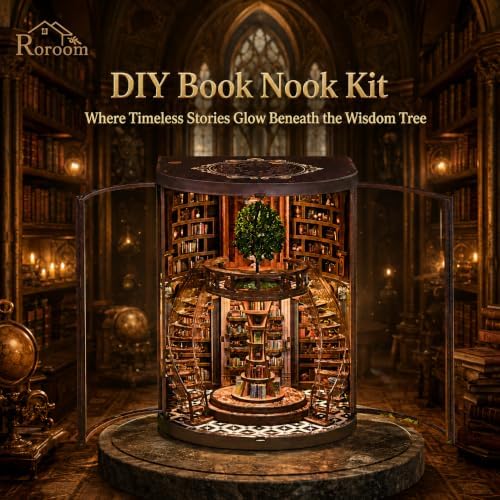 Roroom DIY Miniature House Kit, Vintage Circular Library Book Nook Kit