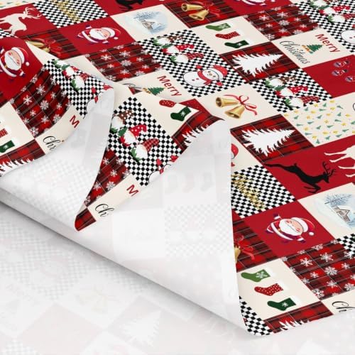 Cartoon Snowman Upholstery Fabric for Chairs | Red Buffalo Plaid Christmas Decorations Santa Claus Outdoor Fabric by The Yard 181"x63", Christmas Gnome Xmas Snowflake Elk Deer Waterproof Fabric