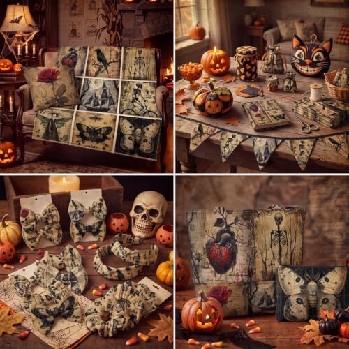 Hahafelt 10 Pcs 18"x22" Vintage Halloween Fat Quarters Gothic Fabric Bundle