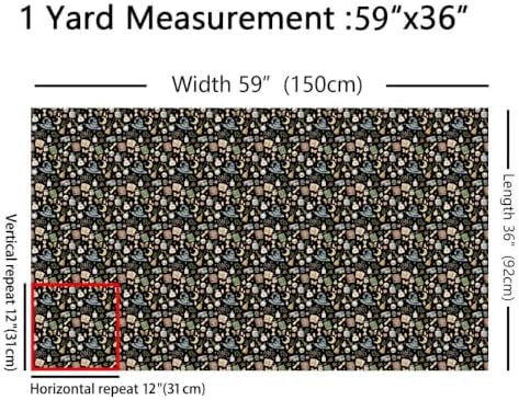 Halloween Gothic Fabric by The Yard Exotic Sun Moon Skull No Stretch Fabric for Sewing Supplies Cartoon Butterfly Book Plants Soft Polyester for Home DIY Projects 2 Yards Whole Piece,72" L x 59" W