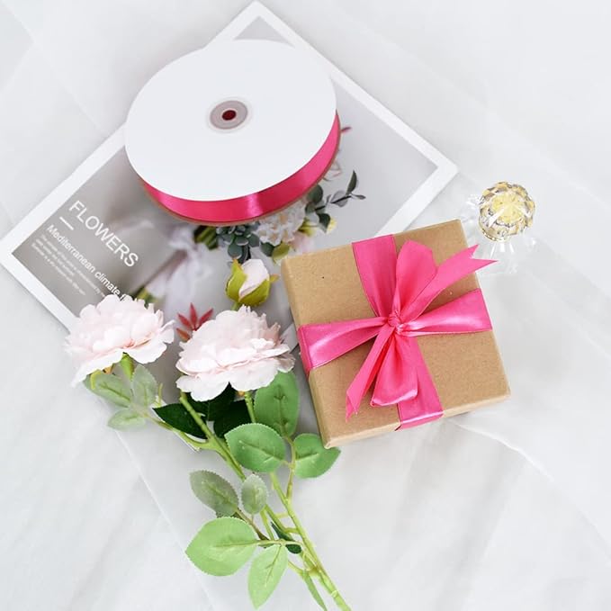 TONIFUL 1 Inch x 100yds Shocking Pink Satin Ribbon, Thin Solid Color Satin - Image 5