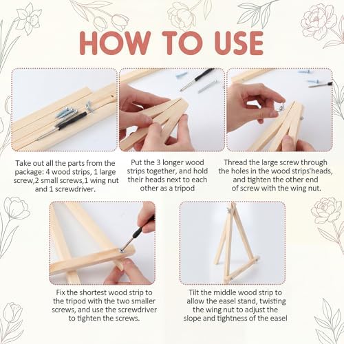 YooNotee 6 Pack Flowers Paint by Numbers Kit on Canvas with Wooden Easels & Brushes, 8x8 Inch Canvas Art Set for Adults DIY Flowers Acrylic Painting for Home Wall Decor