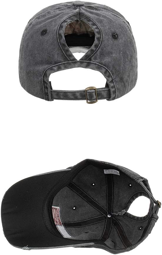 Criss Cross Hat Washed Distressed Baseball Cap Ponytail Hat High Messy Bun Ponycap for Women